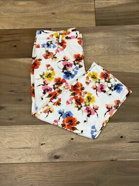 Gloria Vanderbilt Amanda Floral High‑Rise Cropped Pants Size 12 Wide Leg